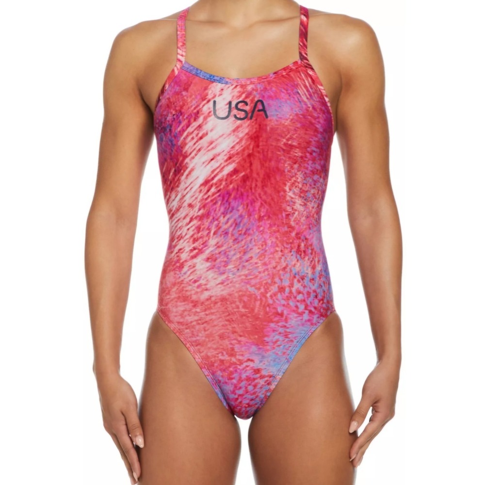 NWT Nike Women's Racerback One Piece USA sz 34 (8) Olympic Pink Tiedye Team USA